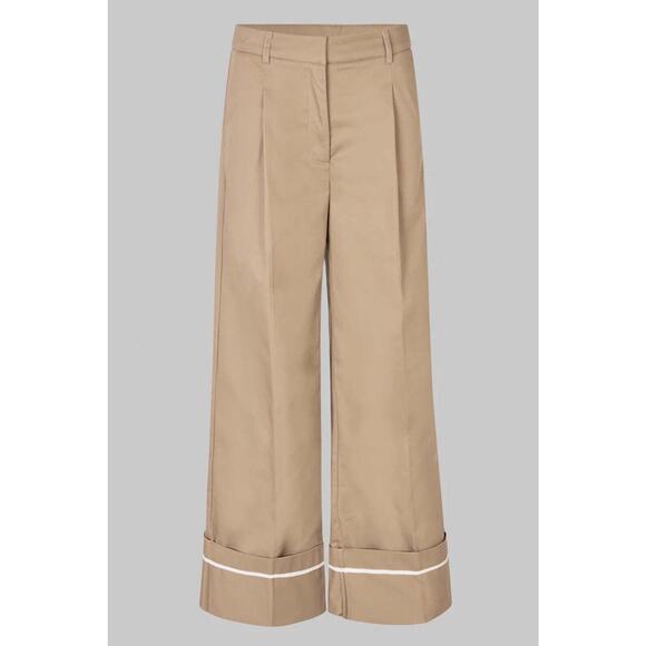 Oval Square Riots Wide Leg Trousers Cuff Khaki Kelp High Waist Large - Picture 1 of 7